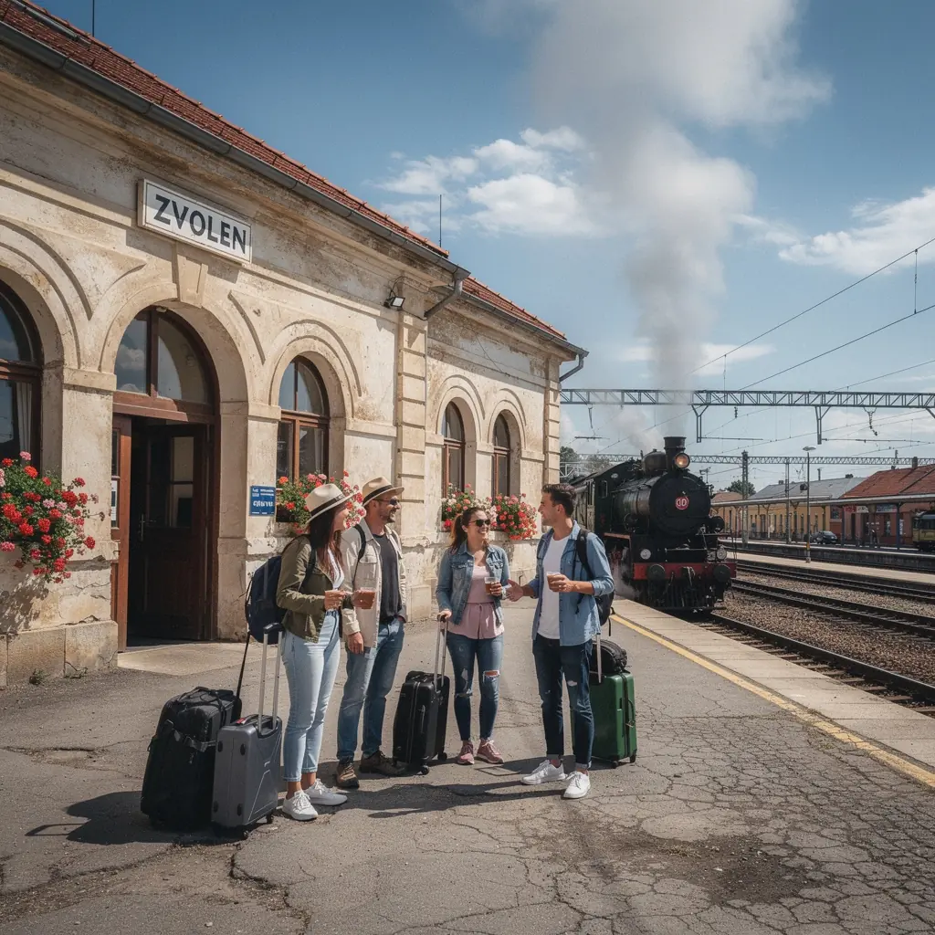 An aerial shot of a picturesque village in Slovakia, featuring traditional houses and green landscapes.